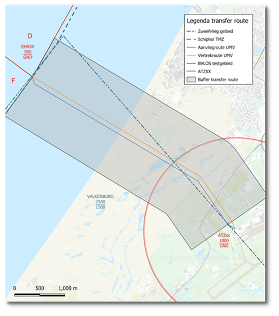 Drone flying over a coastal test area designed for BVLOS operations and unmanned aviation integration.