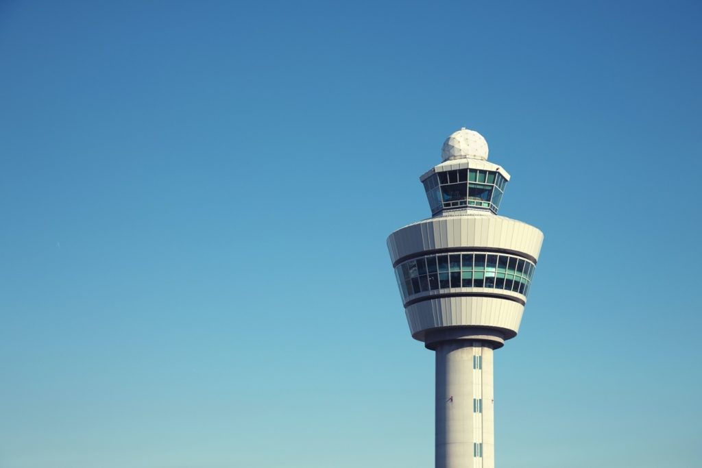 Air traffic control radar and aircraft routes visualising modern airspace design and ATM consultancy.