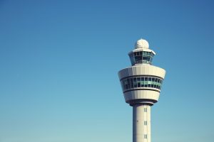 Air traffic control radar and aircraft routes visualising modern airspace design and ATM consultancy.